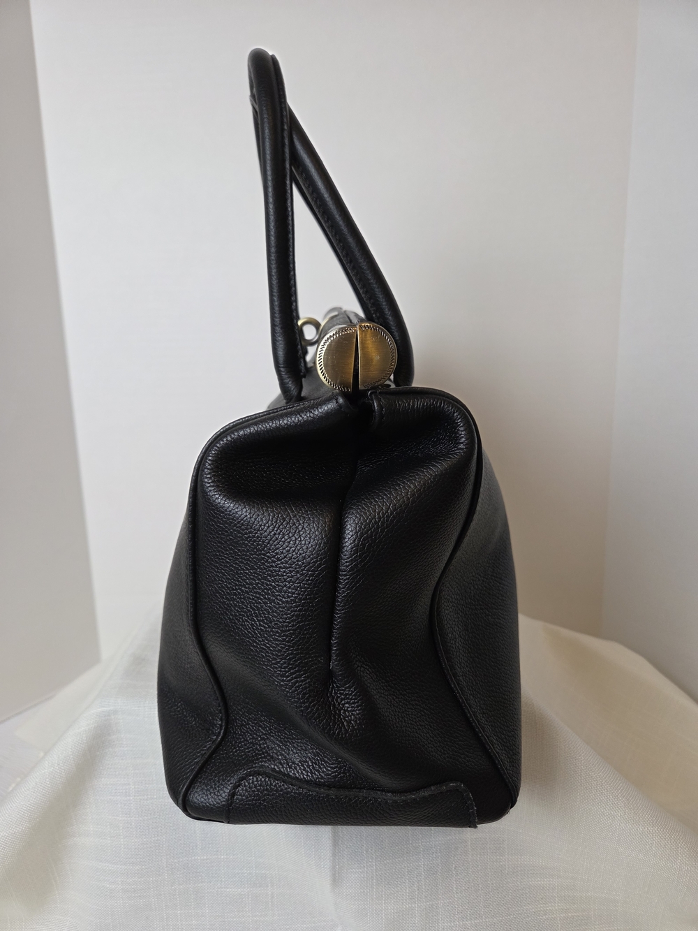 Black Leather Top-Handle Women's Bag with Gold Hardware - Picture 3 of 9